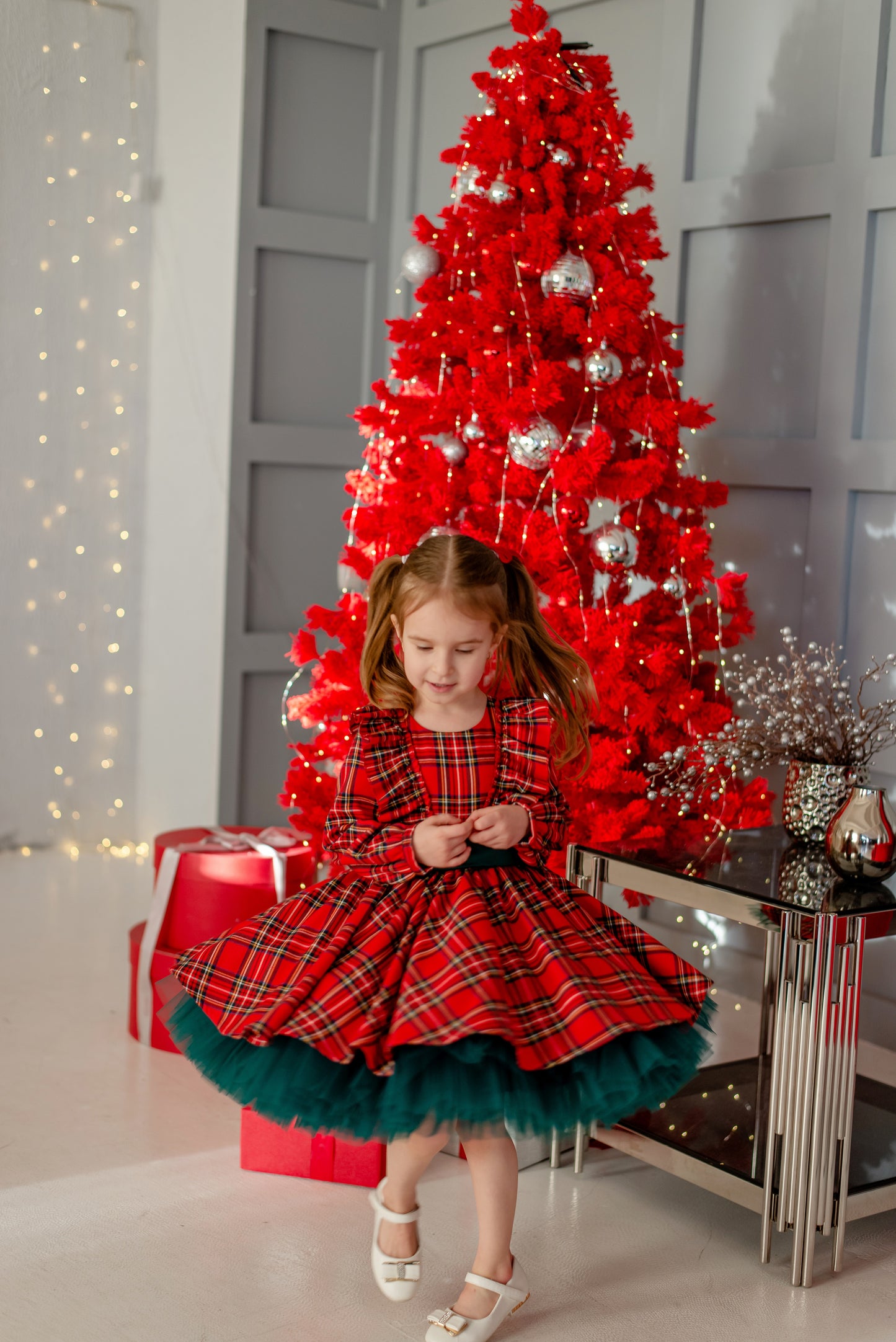 Christmas dress in classic red and green tartan