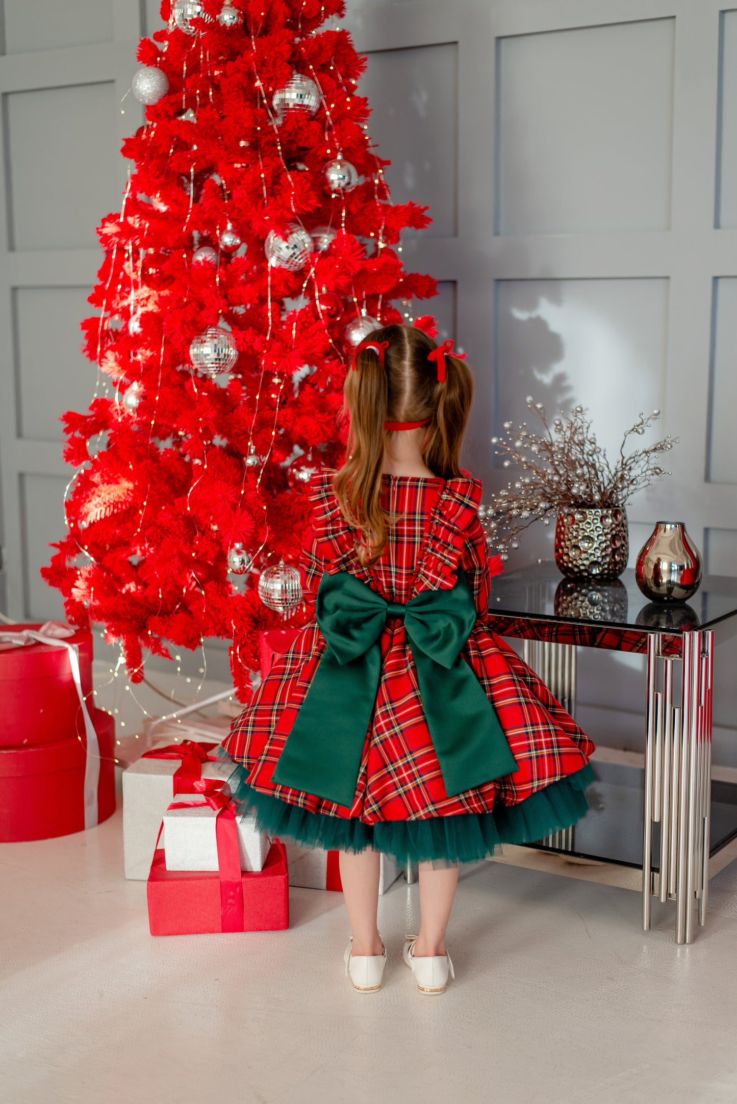 Christmas dress in classic red and green tartan