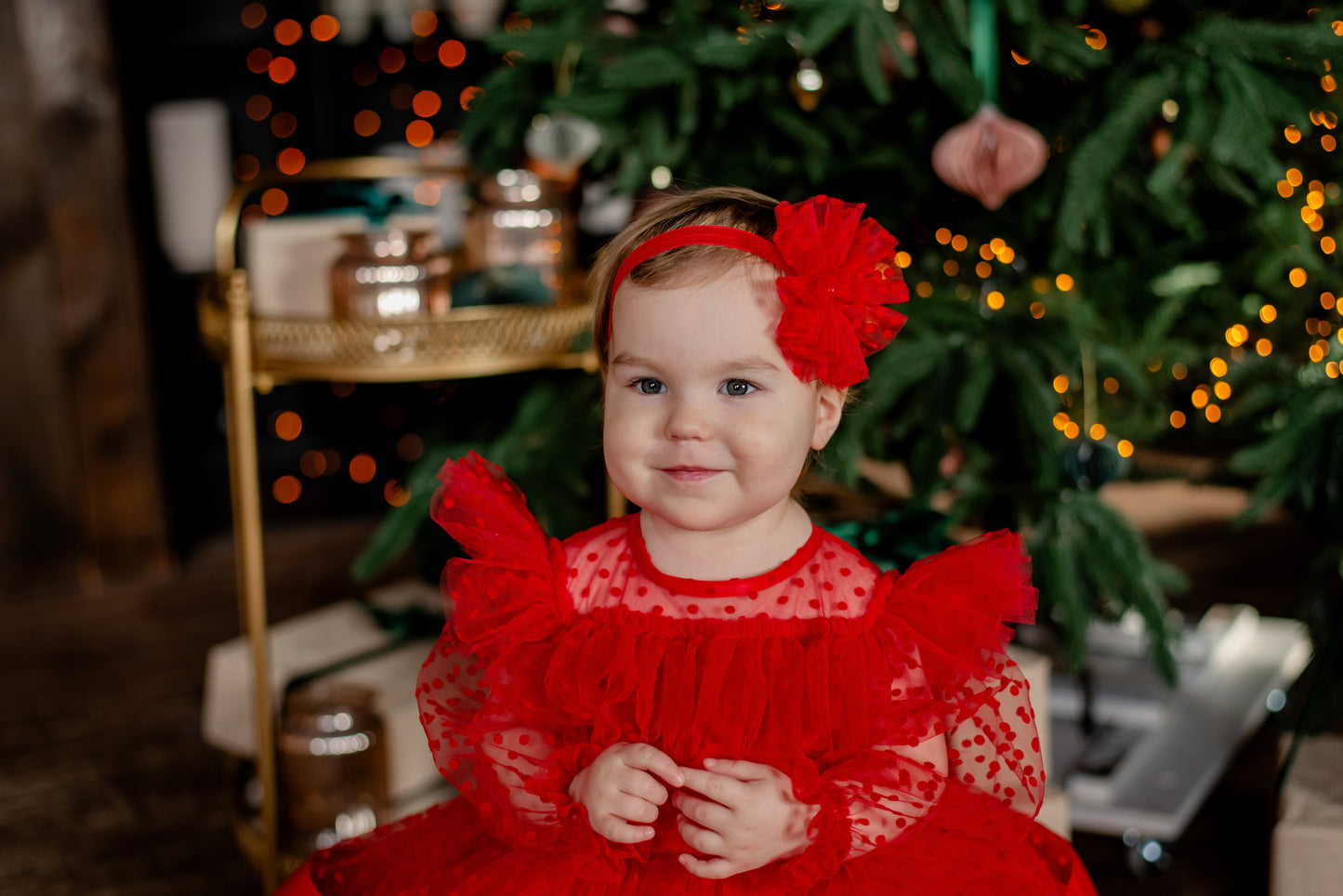 Red Toddler Christmas Dress with Polka Dots — Long-Sleeve Festive Puffy Dress for Girls