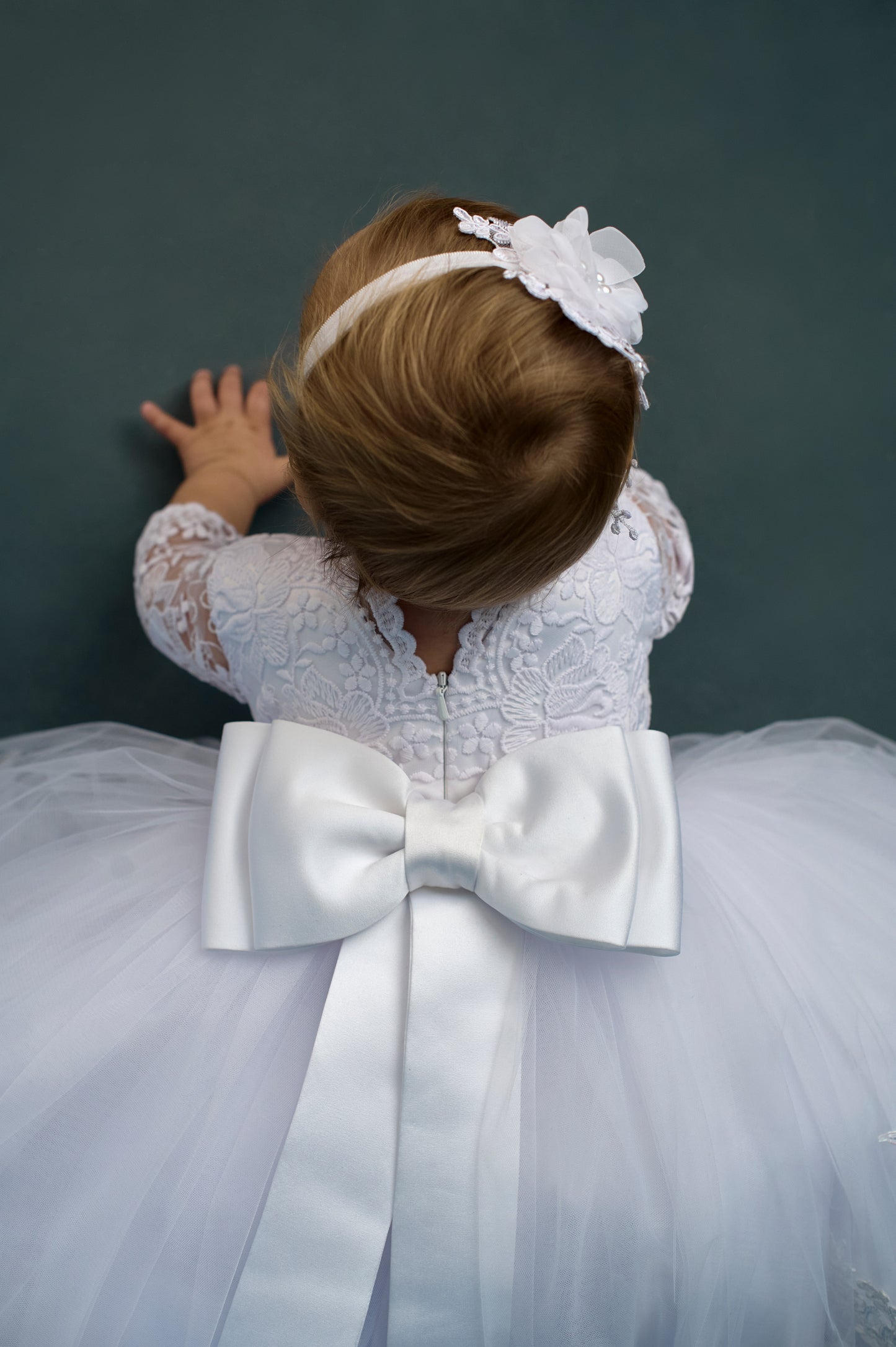 White Christening Dress with Train