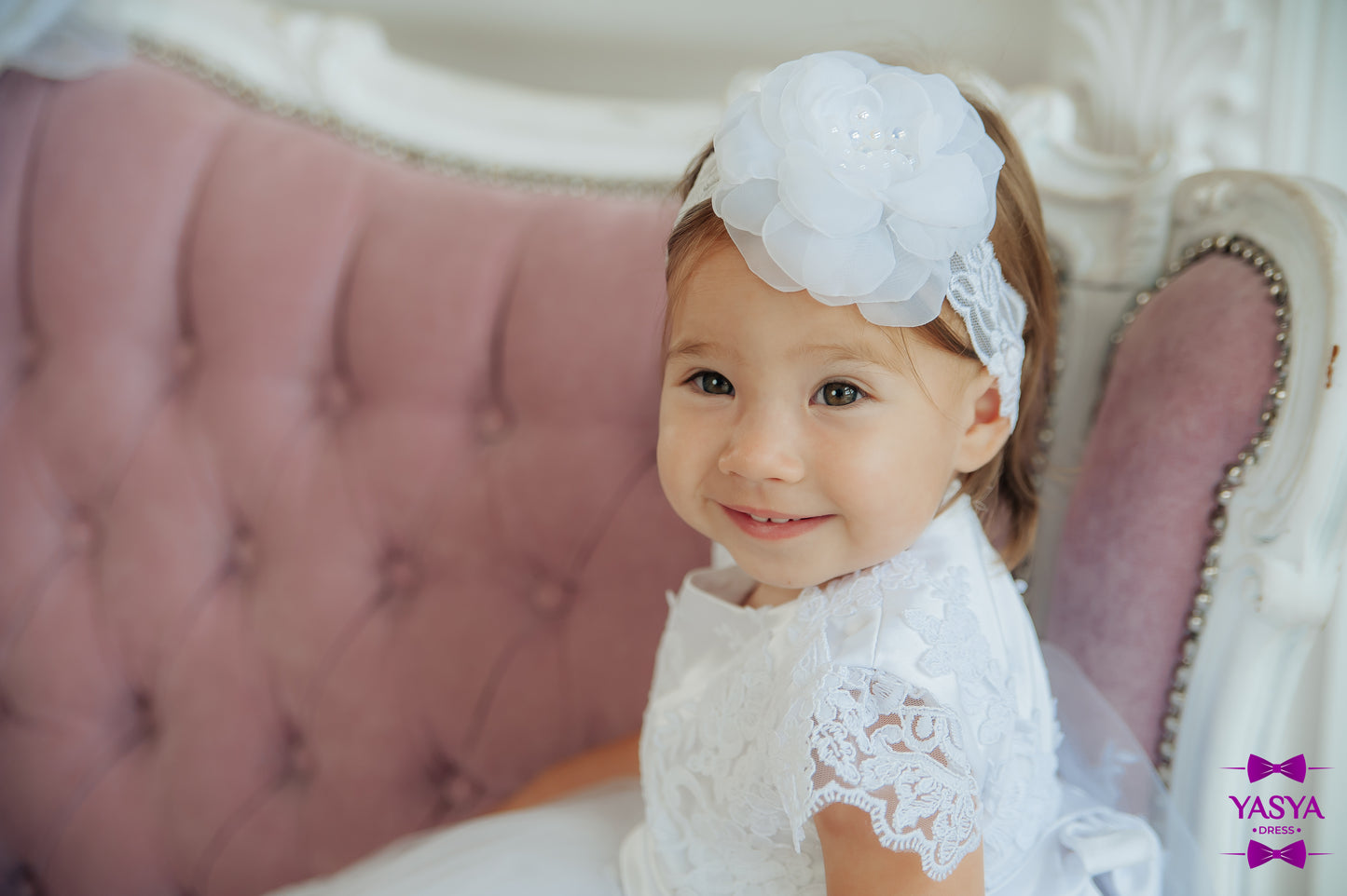 White baptism headband
