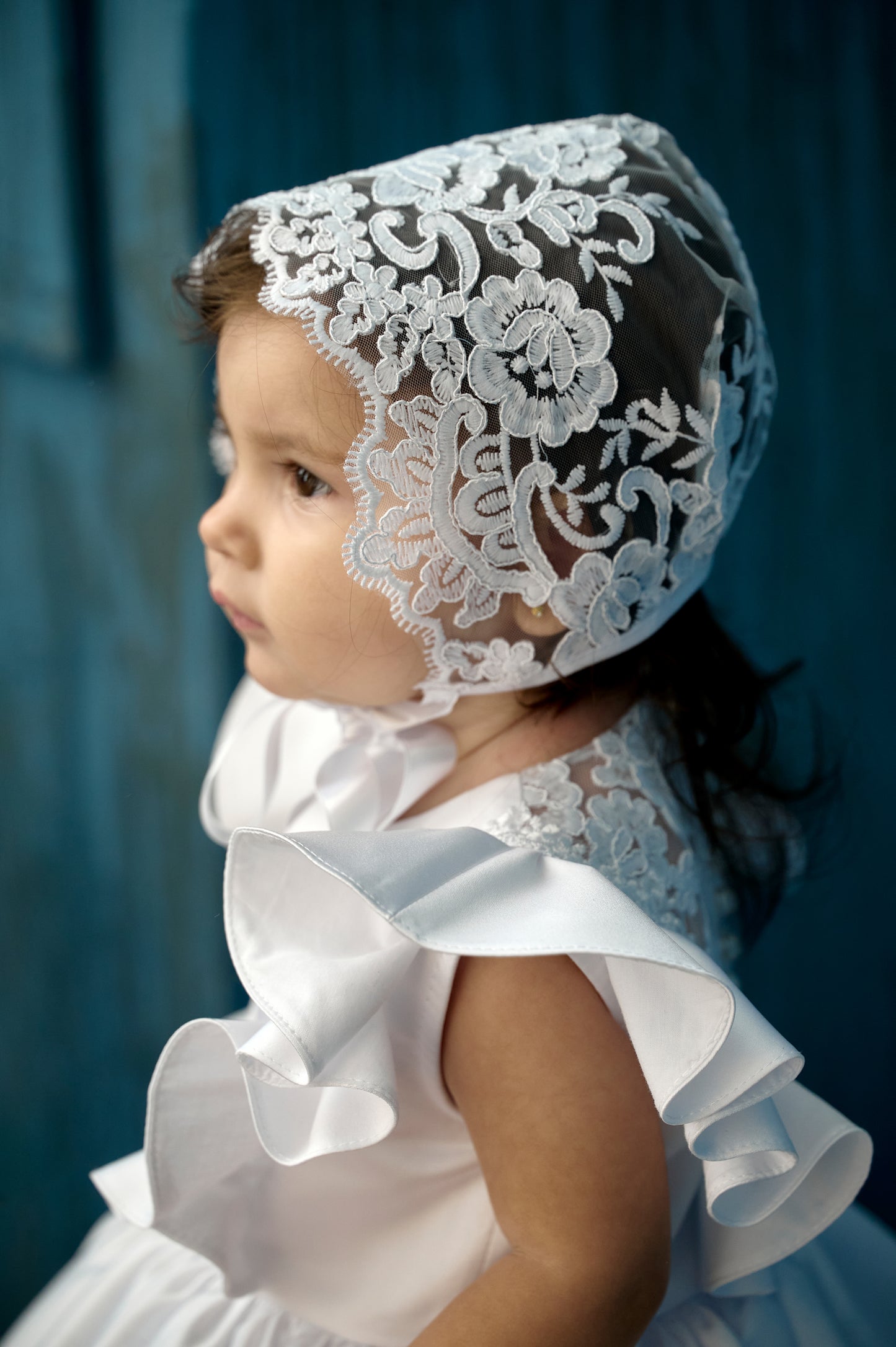 Baptism satin dress with train