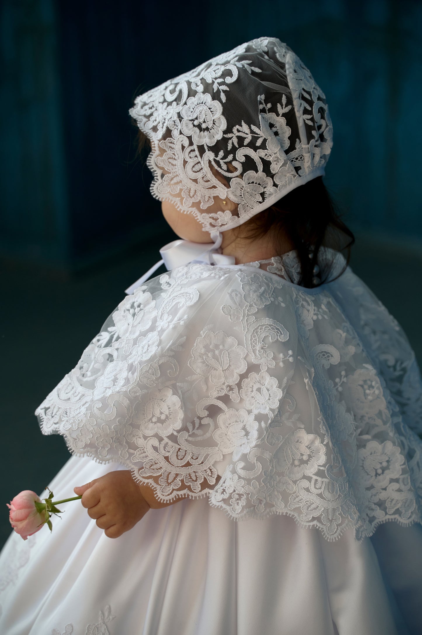 Baptism satin dress with train