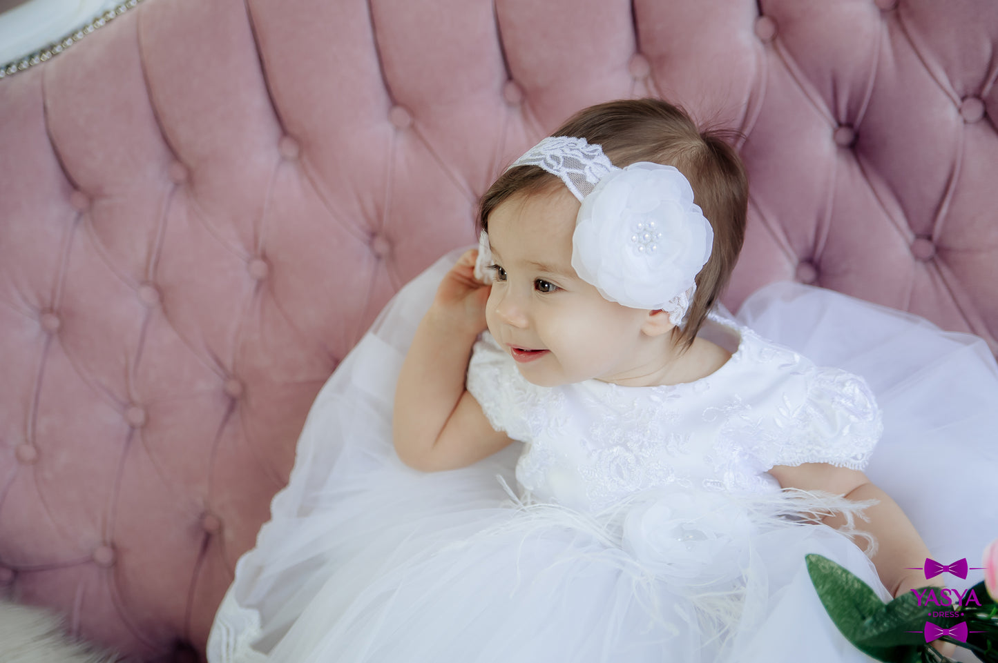White baptism headband