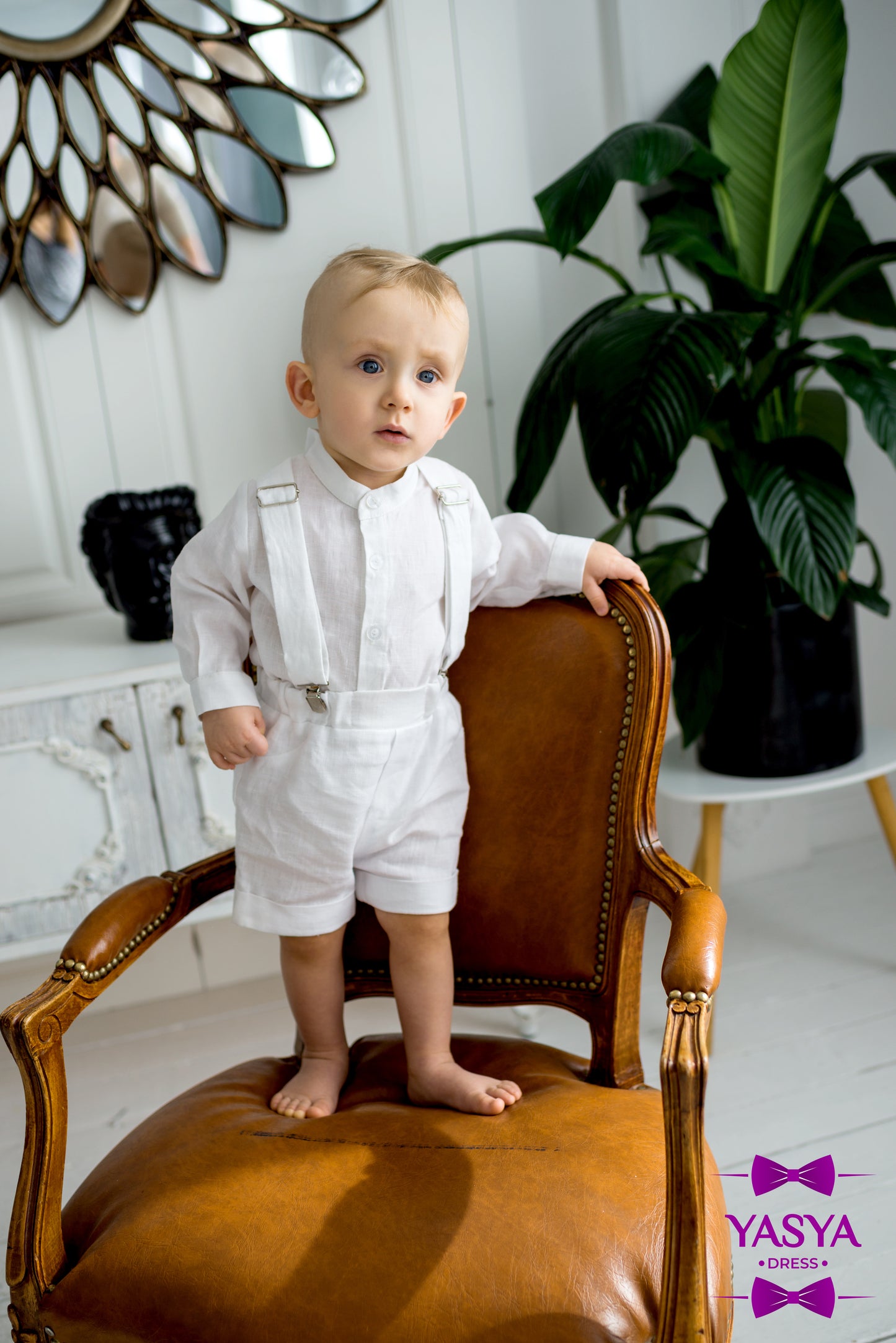 Linen boy christening suit