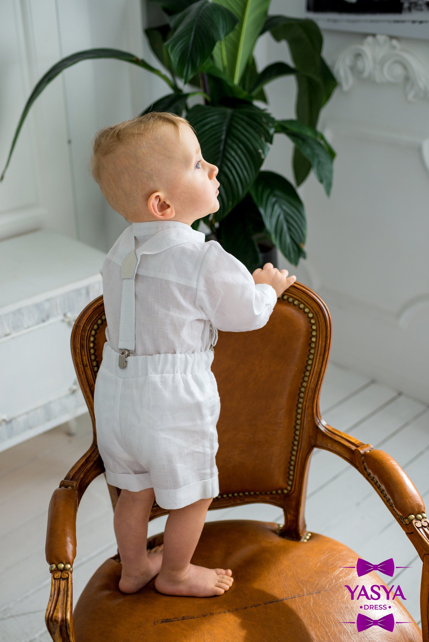 Linen boy christening suit