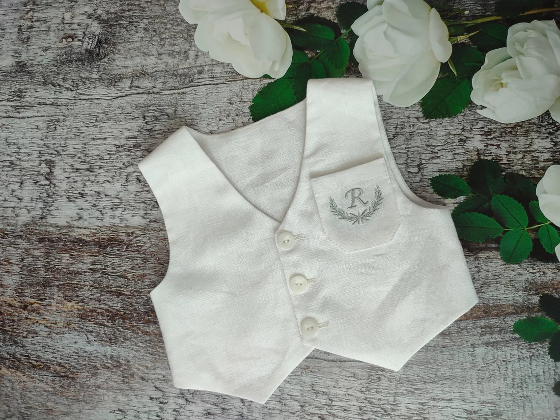 Linen baby boy baptism outfit