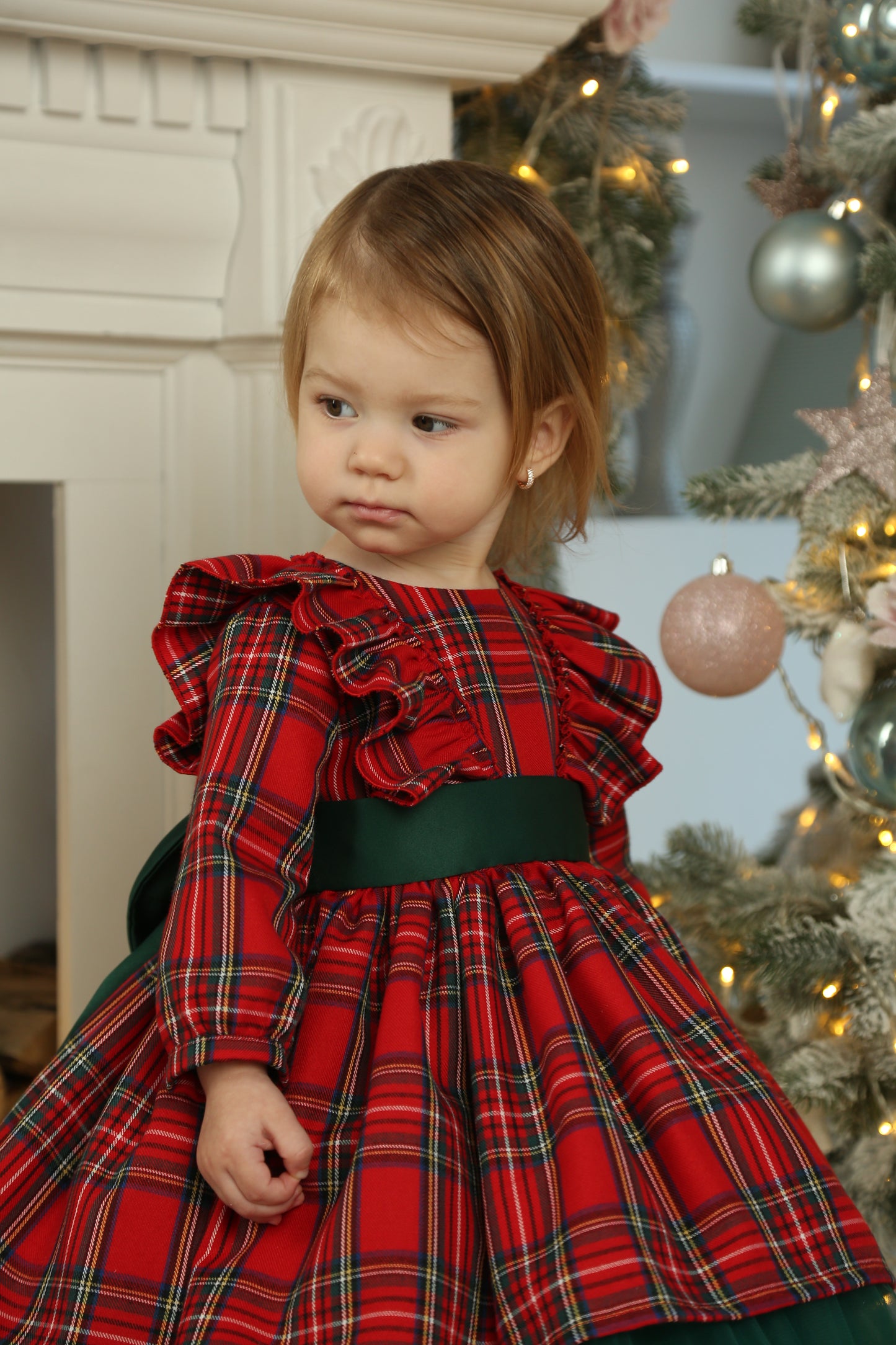 red and green plaid Christmas dress