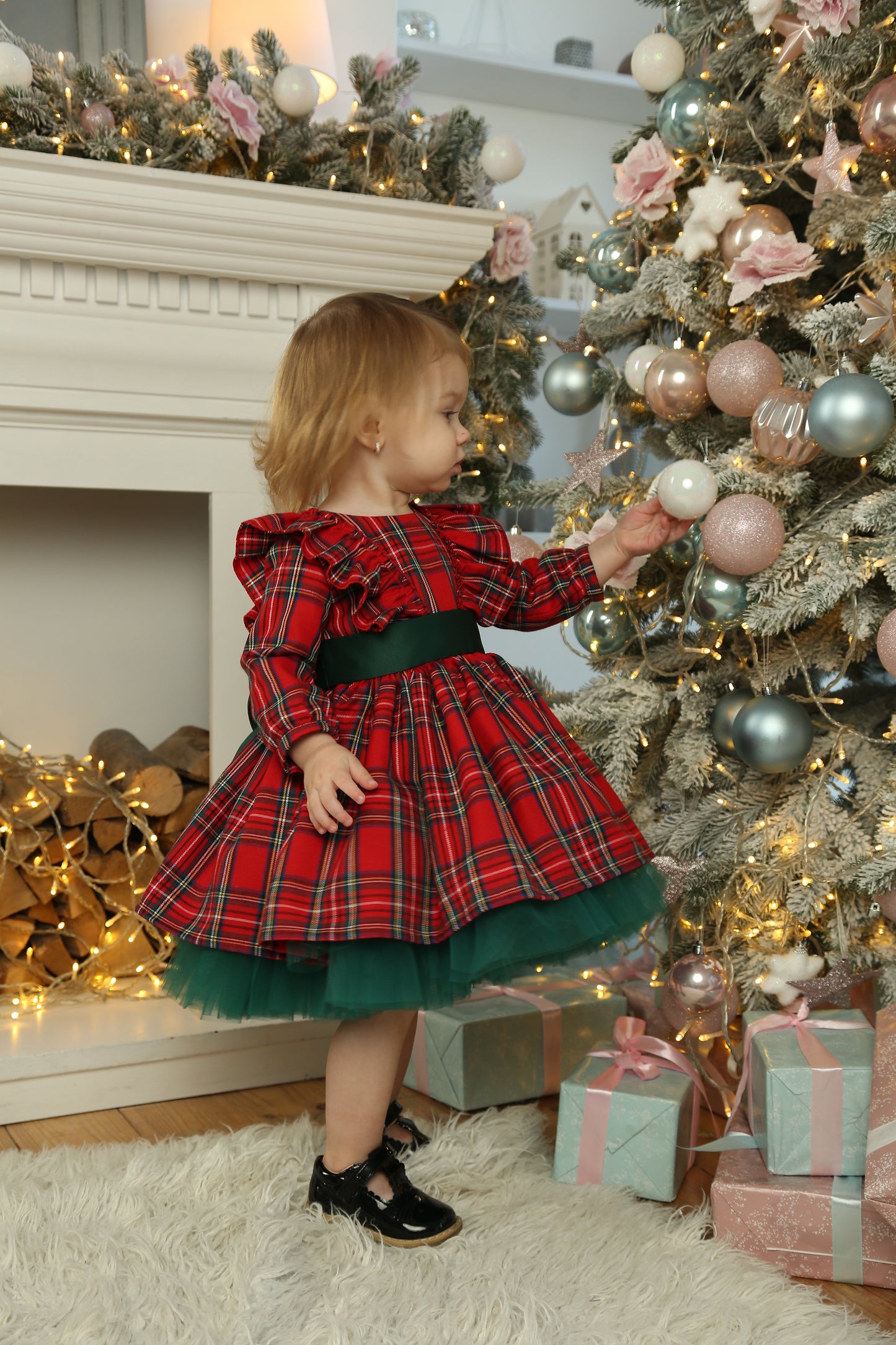 red and green plaid Christmas dress