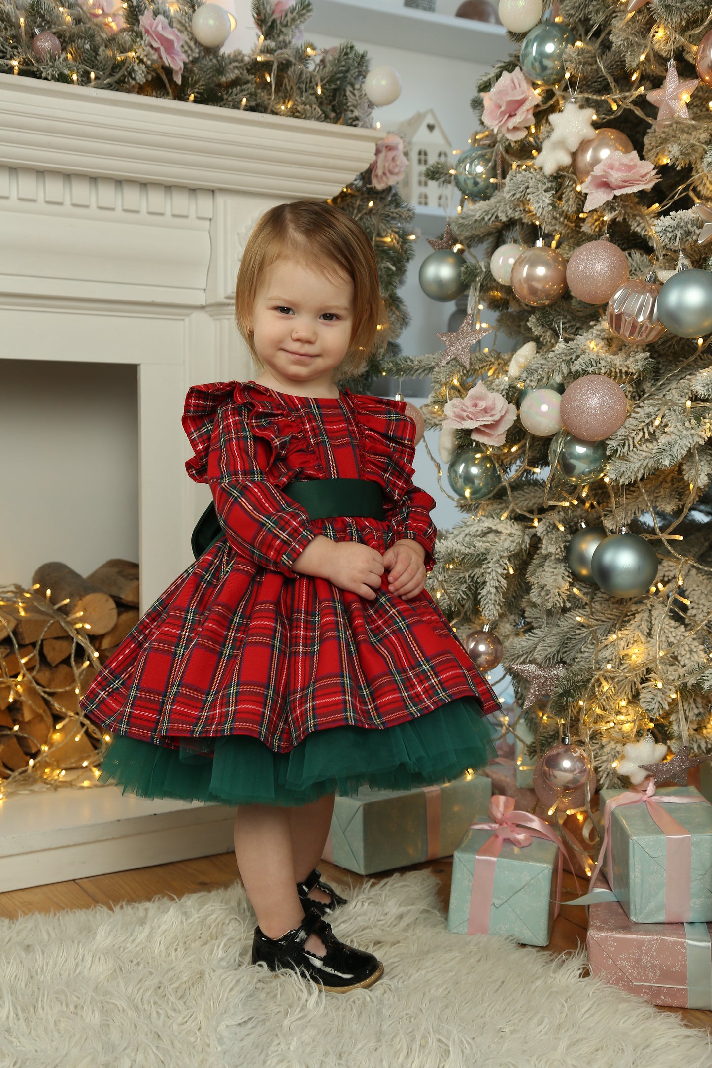 red and green plaid Christmas dress