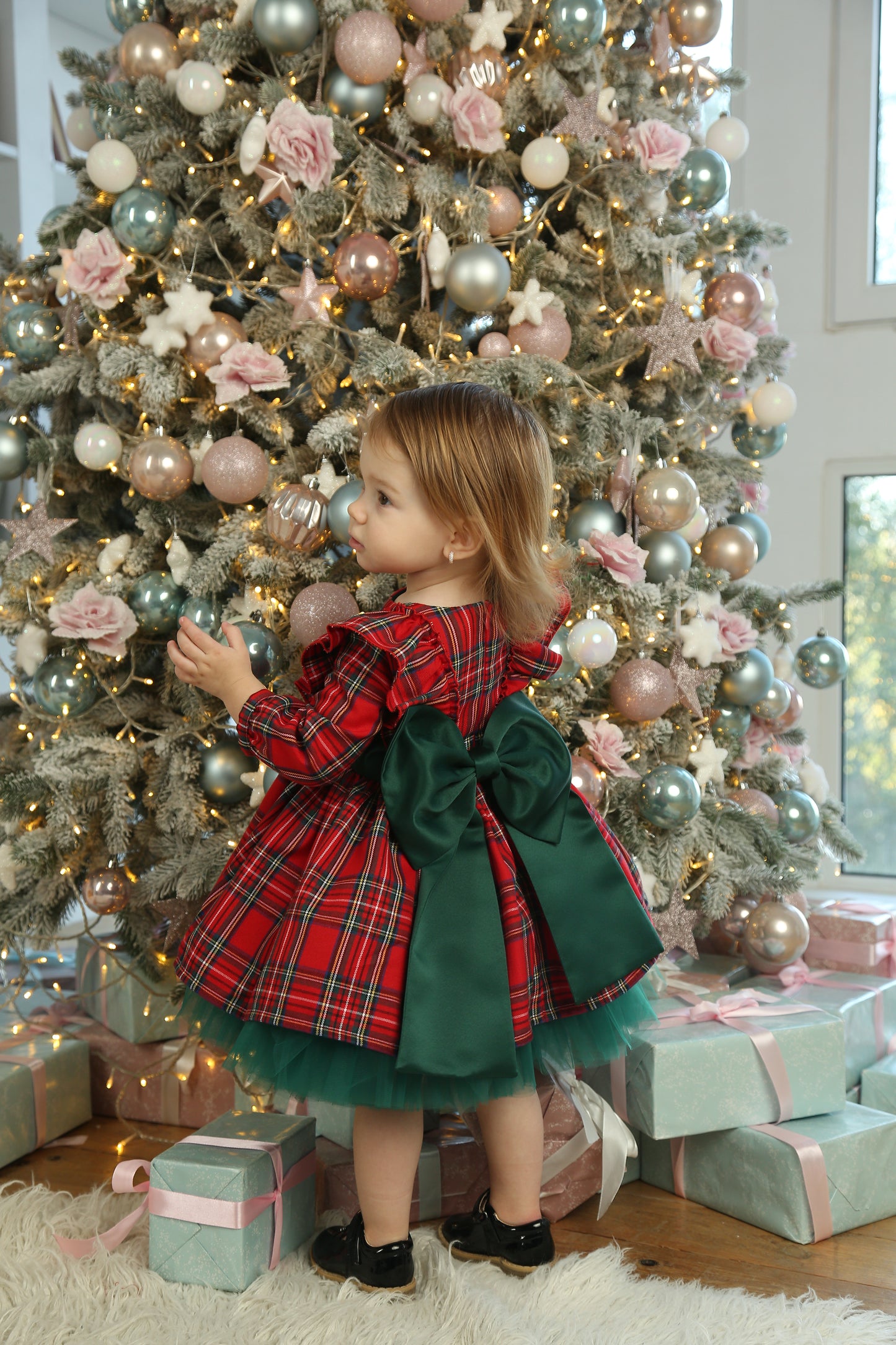 red and green plaid Christmas dress