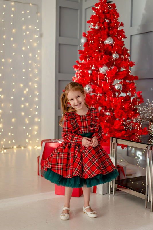 Christmas dress in classic red and green tartan