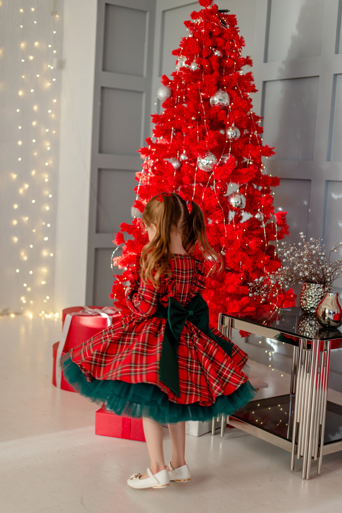 Christmas dress in classic red and green tartan