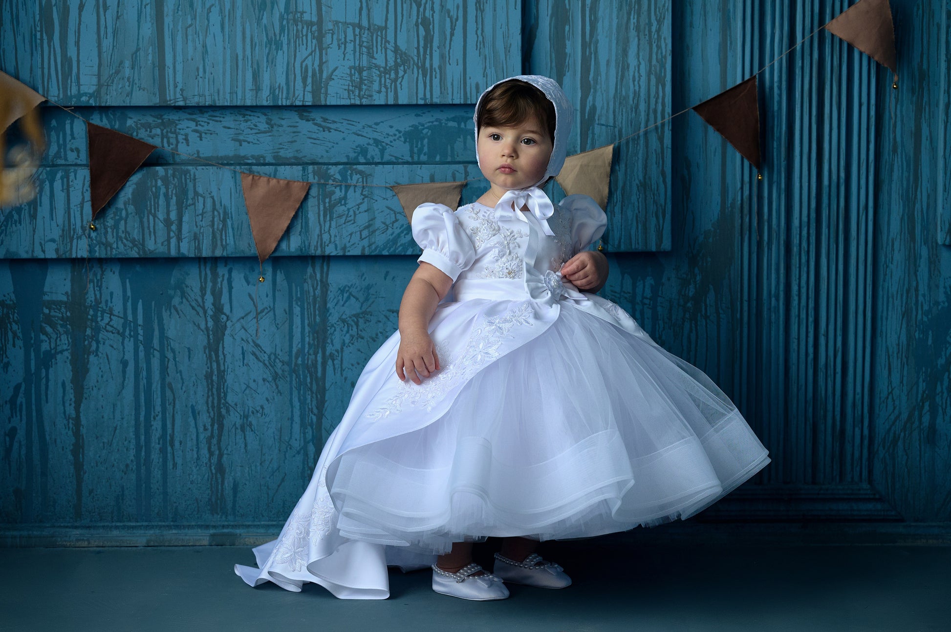 White Toddler Christening Dress with Detachable Train White Toddler Christening Dress with Detachable Train