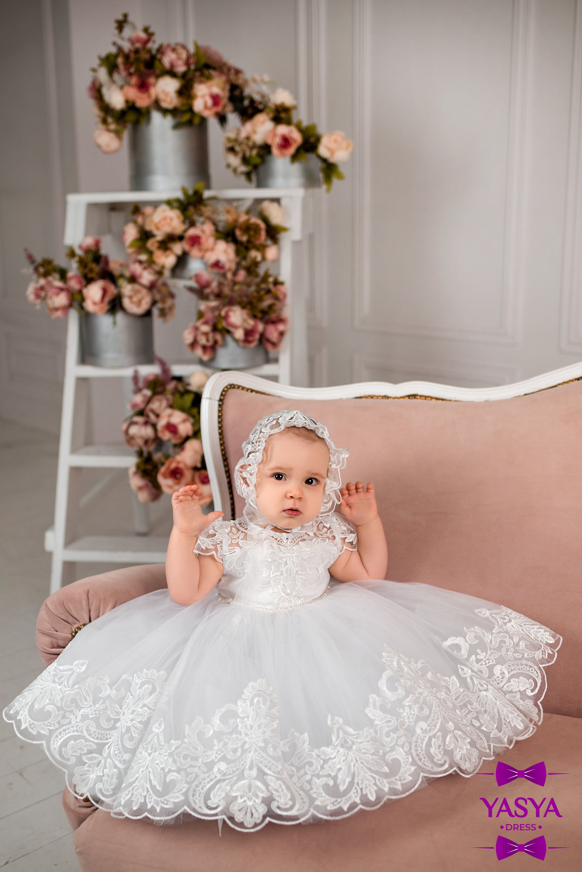 Elegant Baby Baptismal Dress 6-9 months / Dress+headband