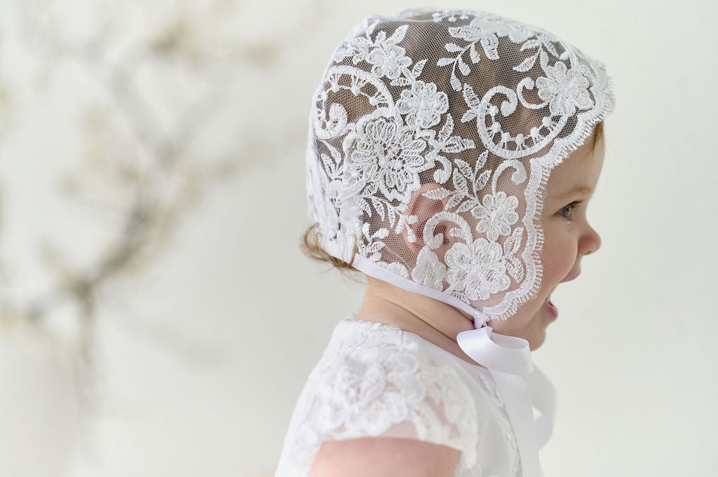 White Newborn Christening Dress Set — 2-in-1 Convertible Baptism Gown with Short Inner Dress and Long Lace Overdress