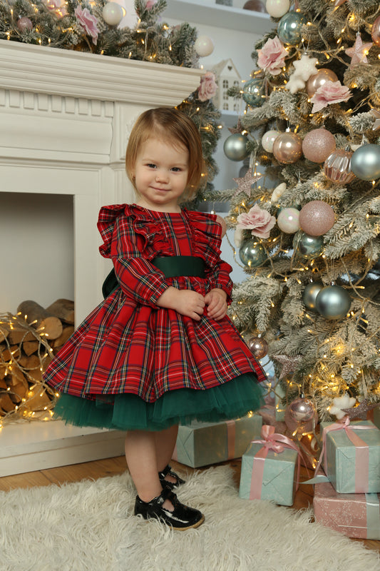 red and green plaid Christmas dress