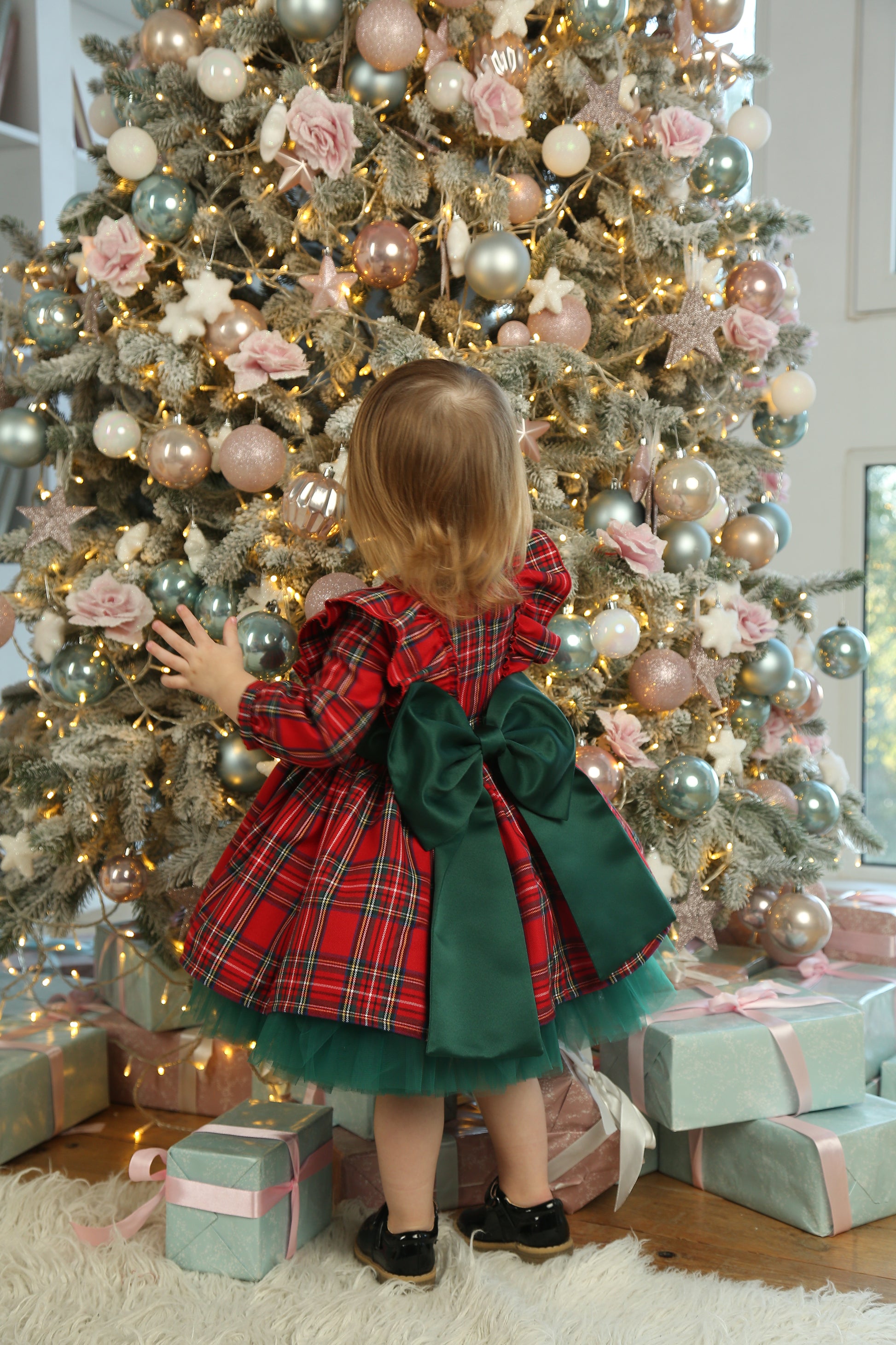 red and green plaid Christmas dress